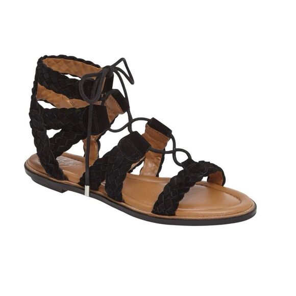 Arturo Chiang black braided suede gladiator Cassie Lace-Up Sandals Size 8.5 - Picture 1 of 6